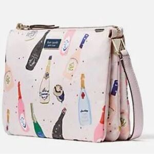 Kate Spade Triple Gusset Multicolor crossbody bag. dawn Champagne print